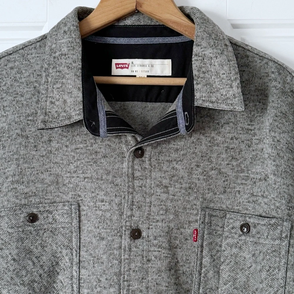 Levis Fleece Lined Button Up Shirt Mens XL Gray Black Shacket Workwear Western